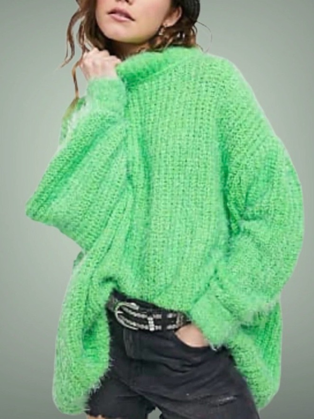 Free People Oasis Oversized Tunic Sweater Mock Neck Fuzzy M